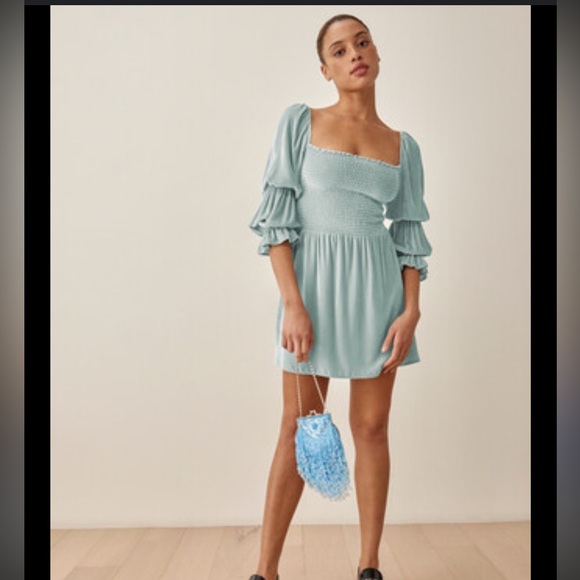 Reformation Dresses & Skirts - NWT Reformation Albi Silk Velvet Mini Dress in Turquoise